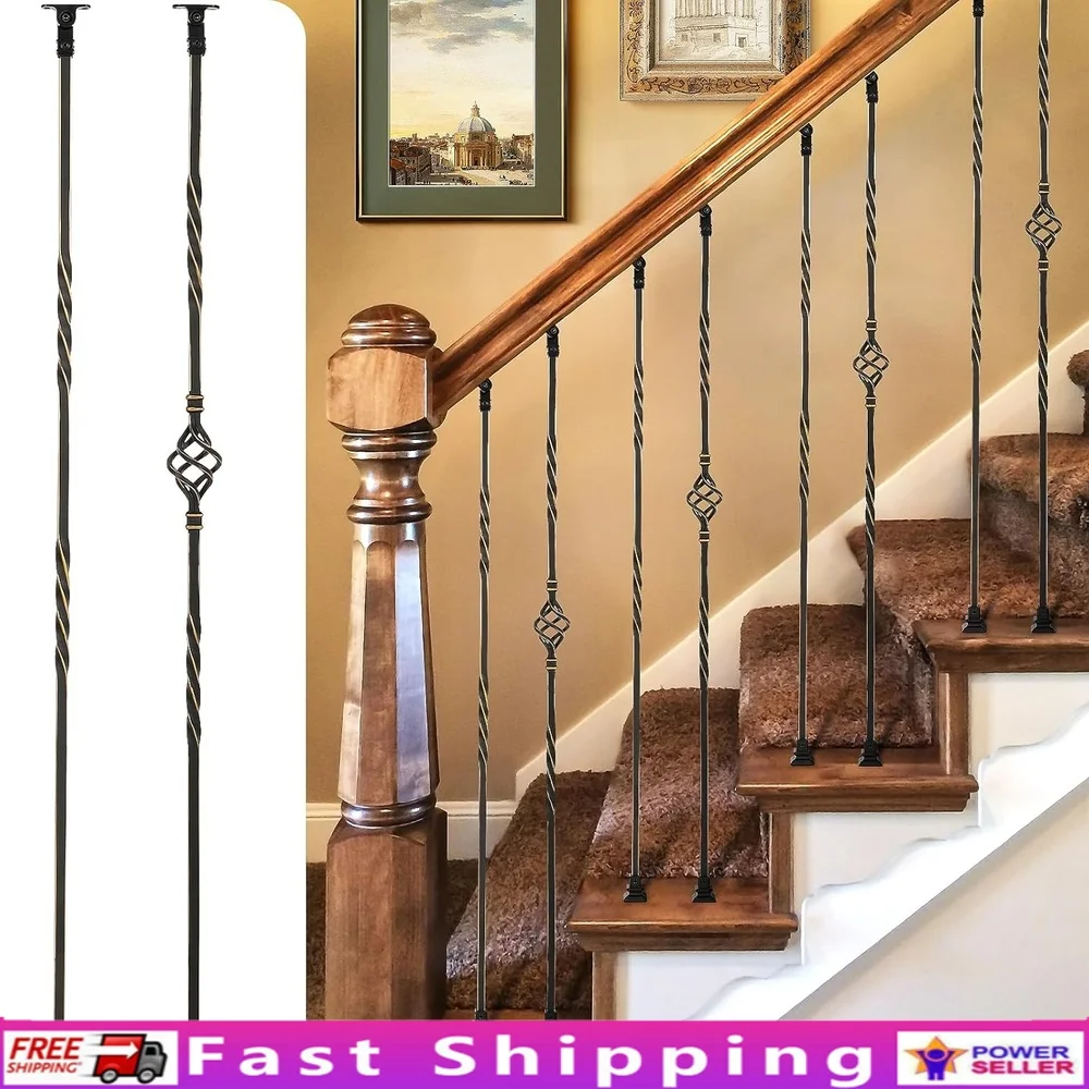 

16 Pack Wrought Iron Balusters Hollow Stair Spindles Double Twist Design Durable Easy Install DIY Interior Railings