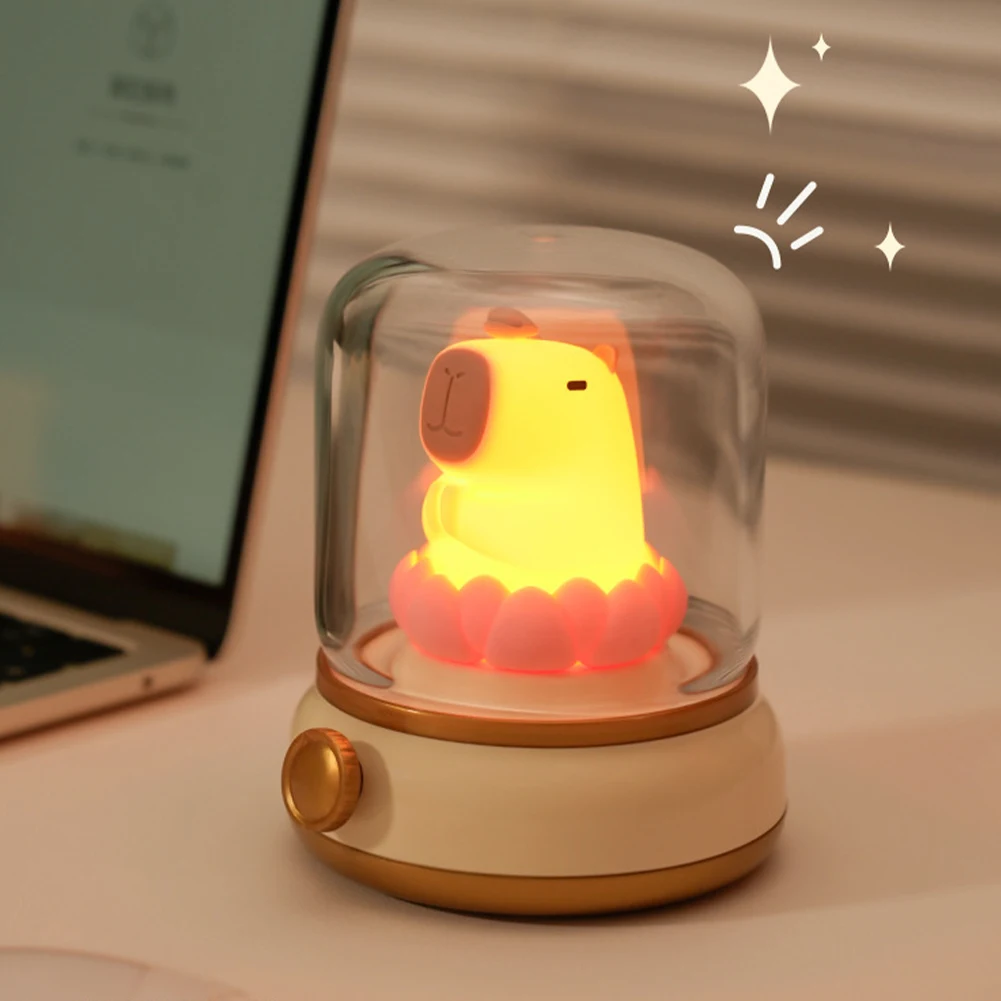 ABS Cute Animal Night Lights With Transparent Cover USB Rechargeable Lotus Animal Silicone Bedside Nightlights For Bedroom