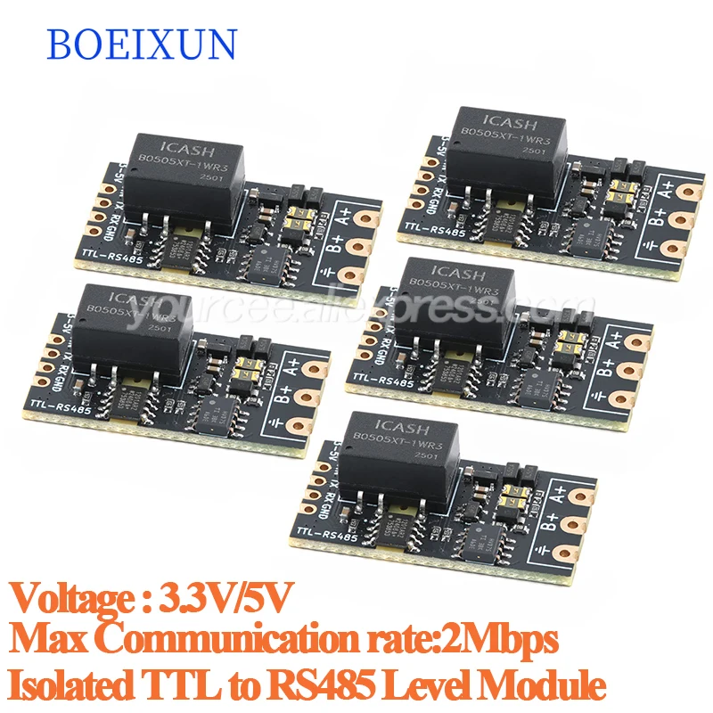 5pcs/1pc Isolated TTL to RS485 Level Board Module Serial Automatic Reverse High Speed 2Mbps Half-duplex Communication Isolation