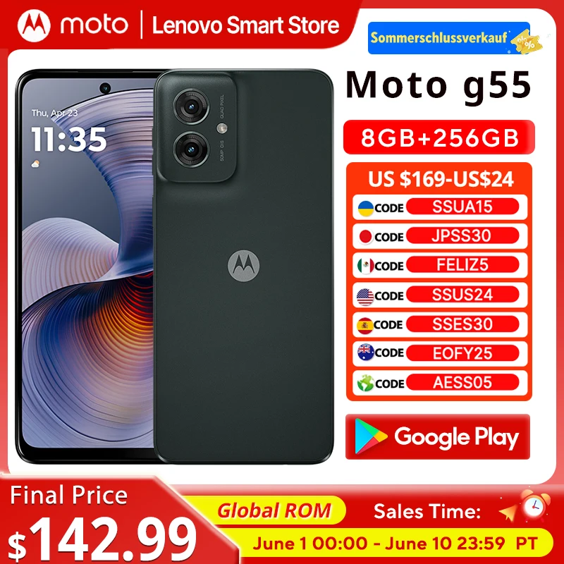 Motorola MOTO G55 Smartphone 6.5-inch 120Hz Display Global ROM MediaTek Dimensity 7025 CPU 256GB 50MP 5000mAh Cellphone