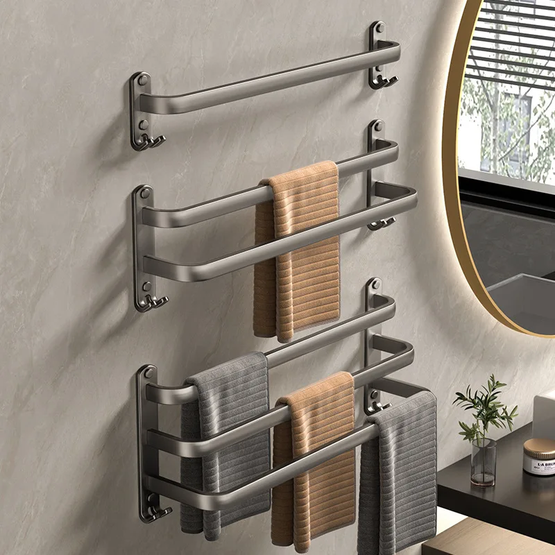 Bathroom Towel Racks Wall Hanging Organizers Towel Rack Toilet Decorations Drying Towels Holder Home Storage Shower Accessories