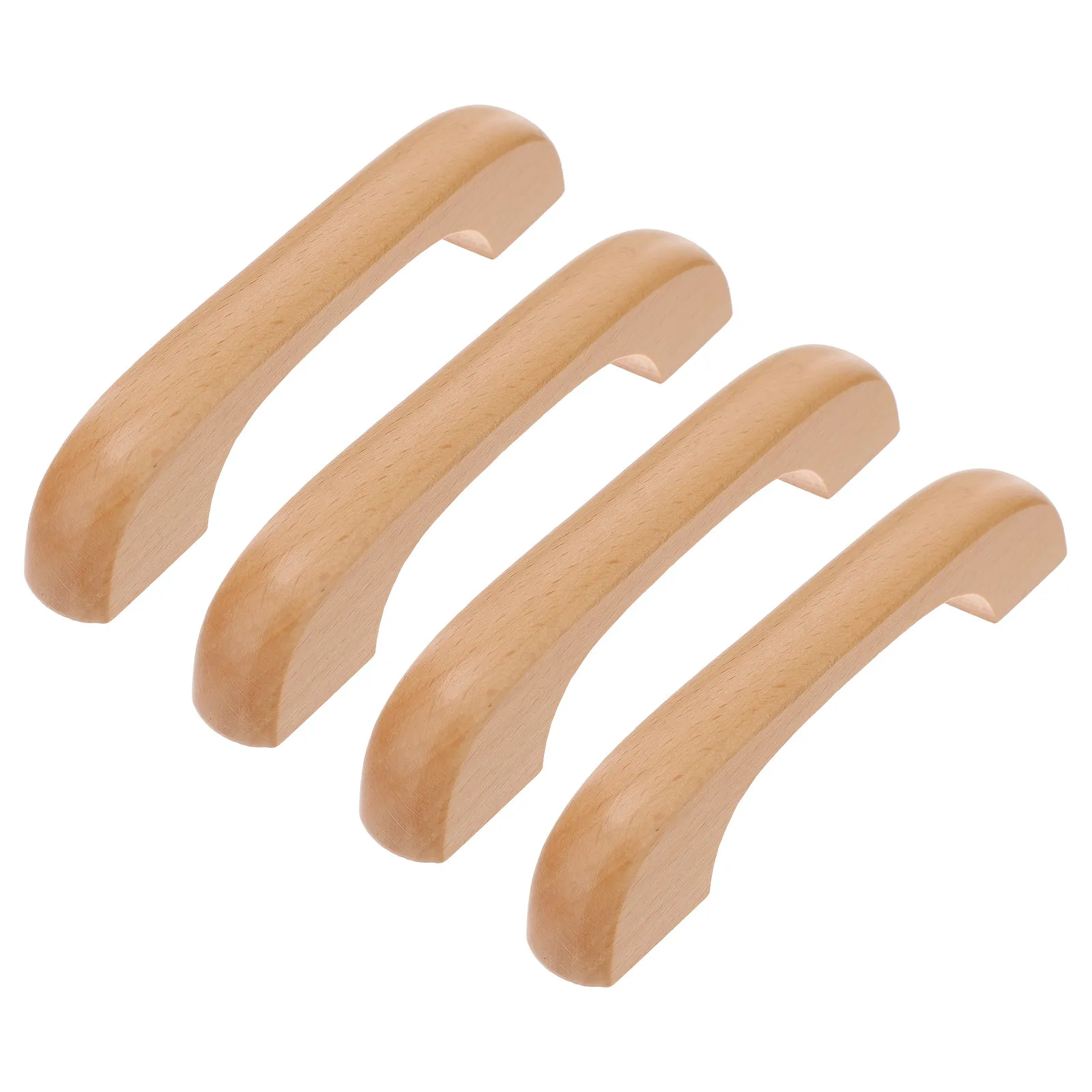 Wooden Cabinet Handles 4 Piece Solid Beech Drawer Pulls Comfortable Grip for Kitchen Cupboard Doors