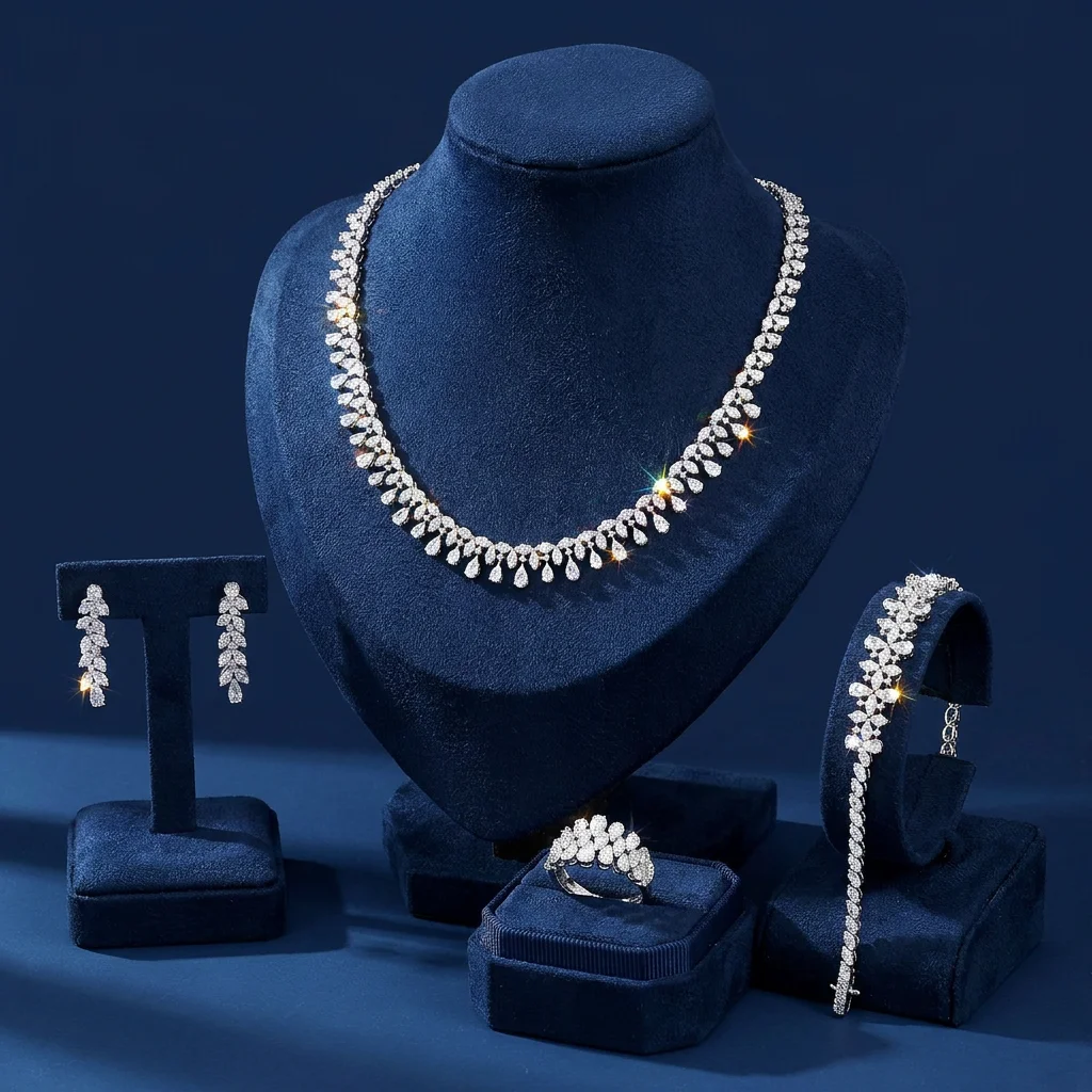 Bride Talk Stunning 4PCS Waterdrop CZ Zirconia Jewelry Collection Dubai Nigerian African Bridal Wedding Engagement Accessories