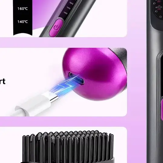 

Hair Straightener Brush with LCD Display Cordless USB Charging Straightener Portable Mini Straightening Brush for Home Travel