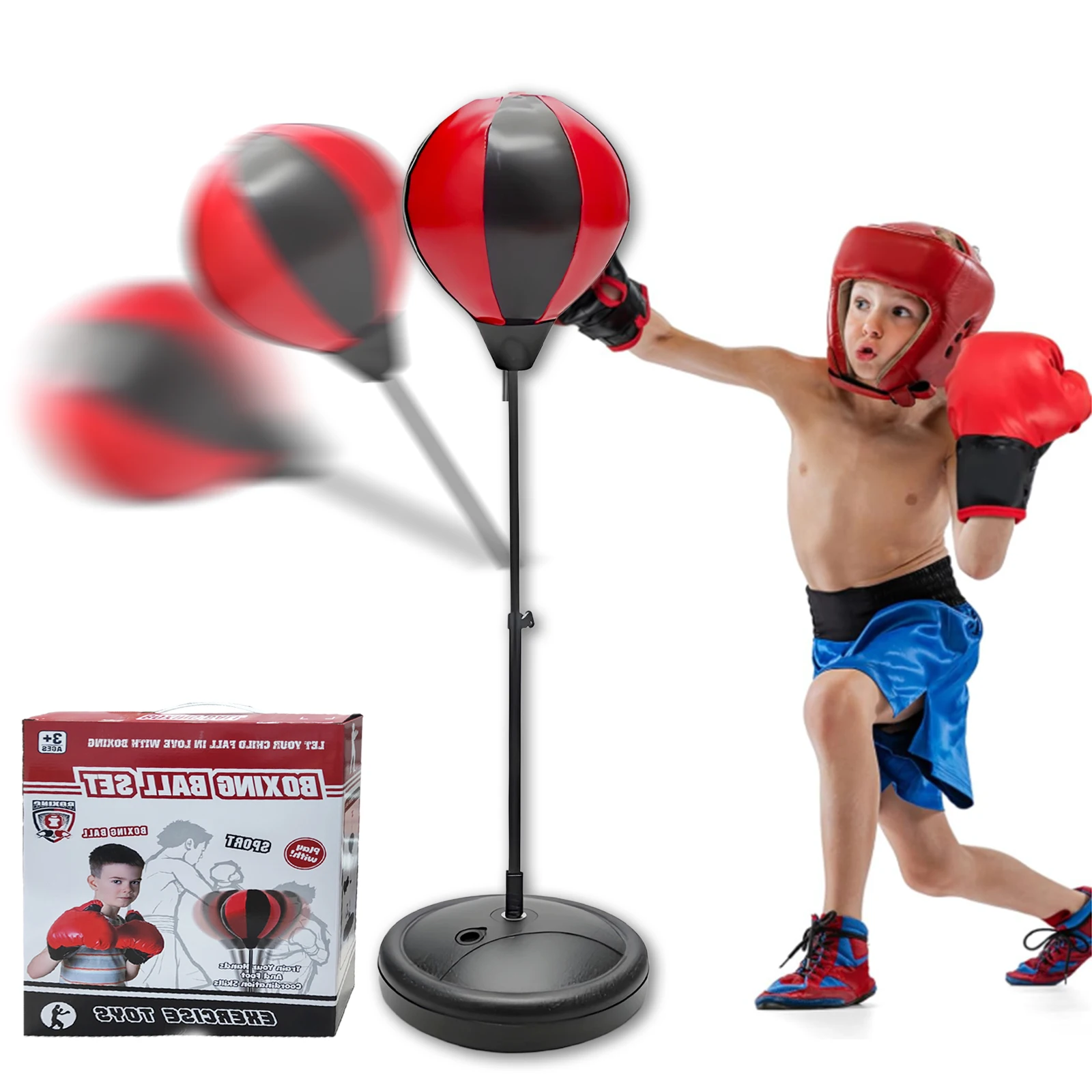 

Boxing Bag Set with Stand, Height Adjustable Boxing Equipment with Gloves Christmas Halloween Gift for Aged Over 3 Years Old