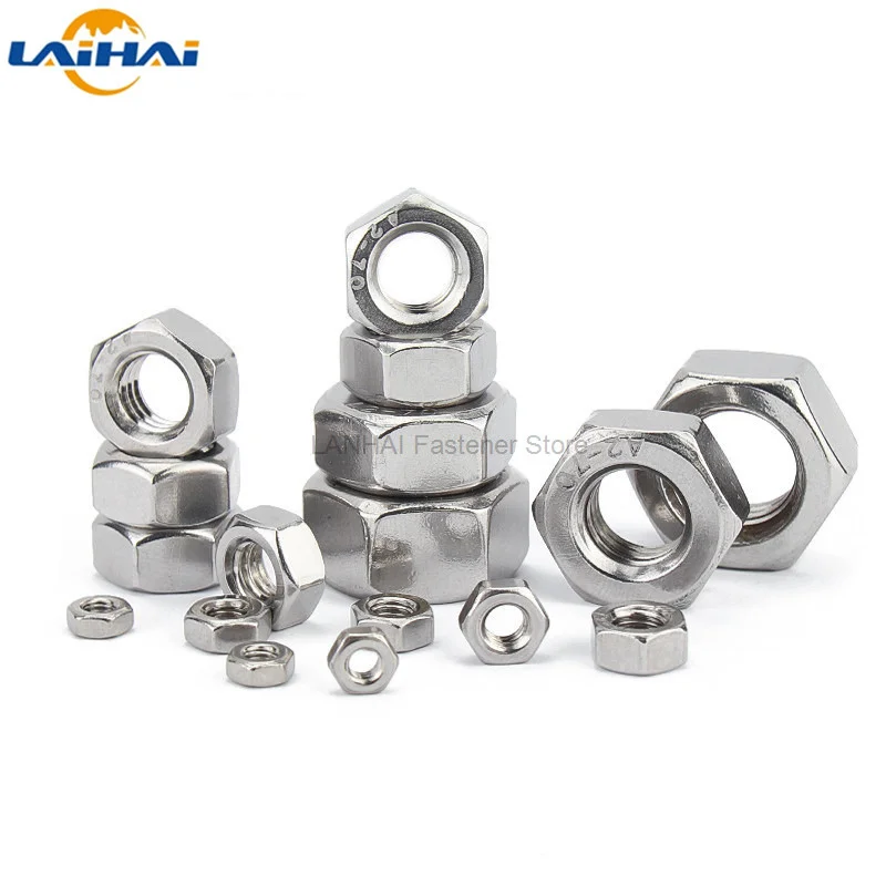 1/10pcs UNC 1/4 5/16 3/8 7/16 1/2 9/16 5/8 3/4 7/8 304 A2-70 Stainless Steel UK US Standard Coarse Thread Hex Nut Hexagon Nut