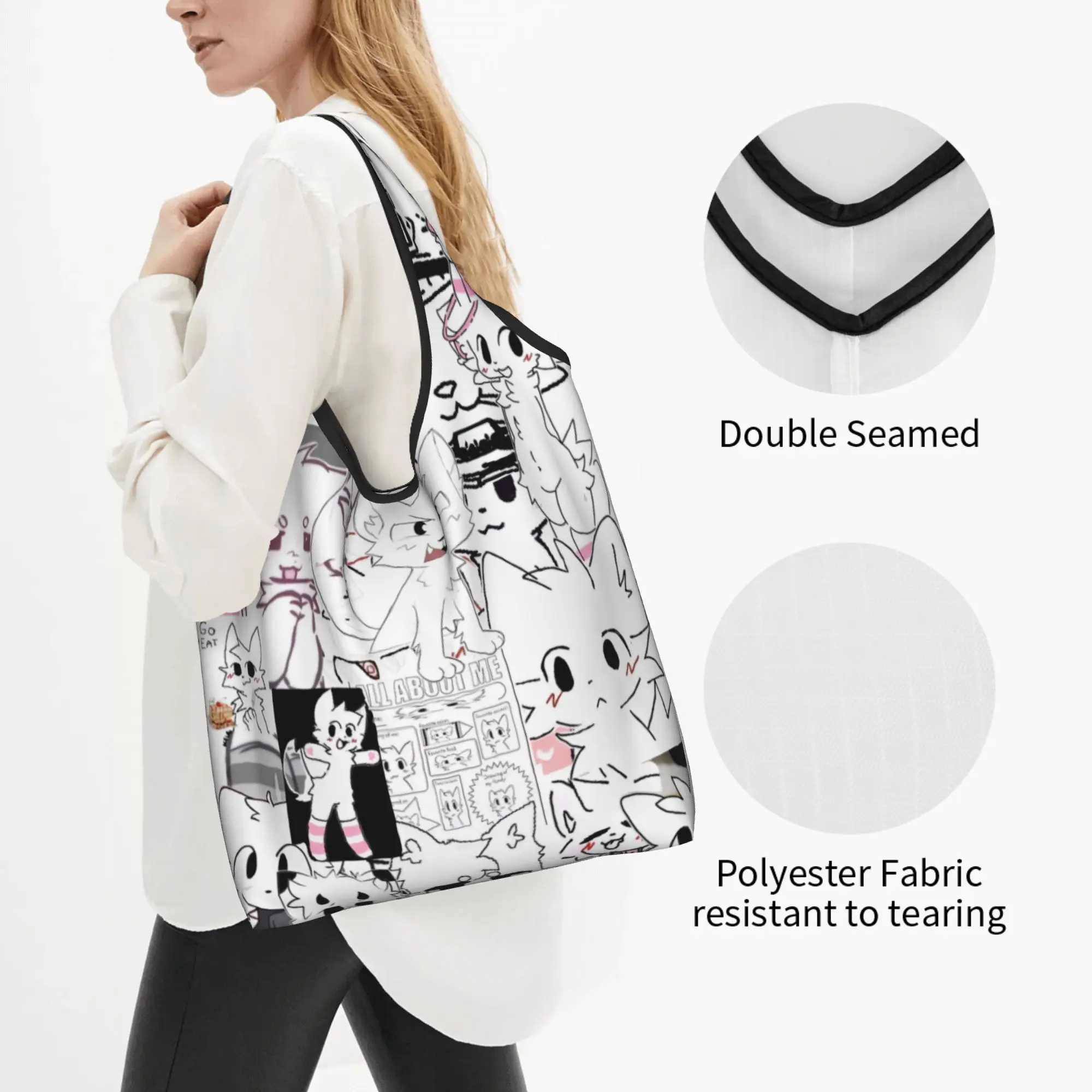 Custom Boykisser Silly Cat Shopping Bag Women Portable Large Capacity Groceries Internet Popular Tote Shopper Bags