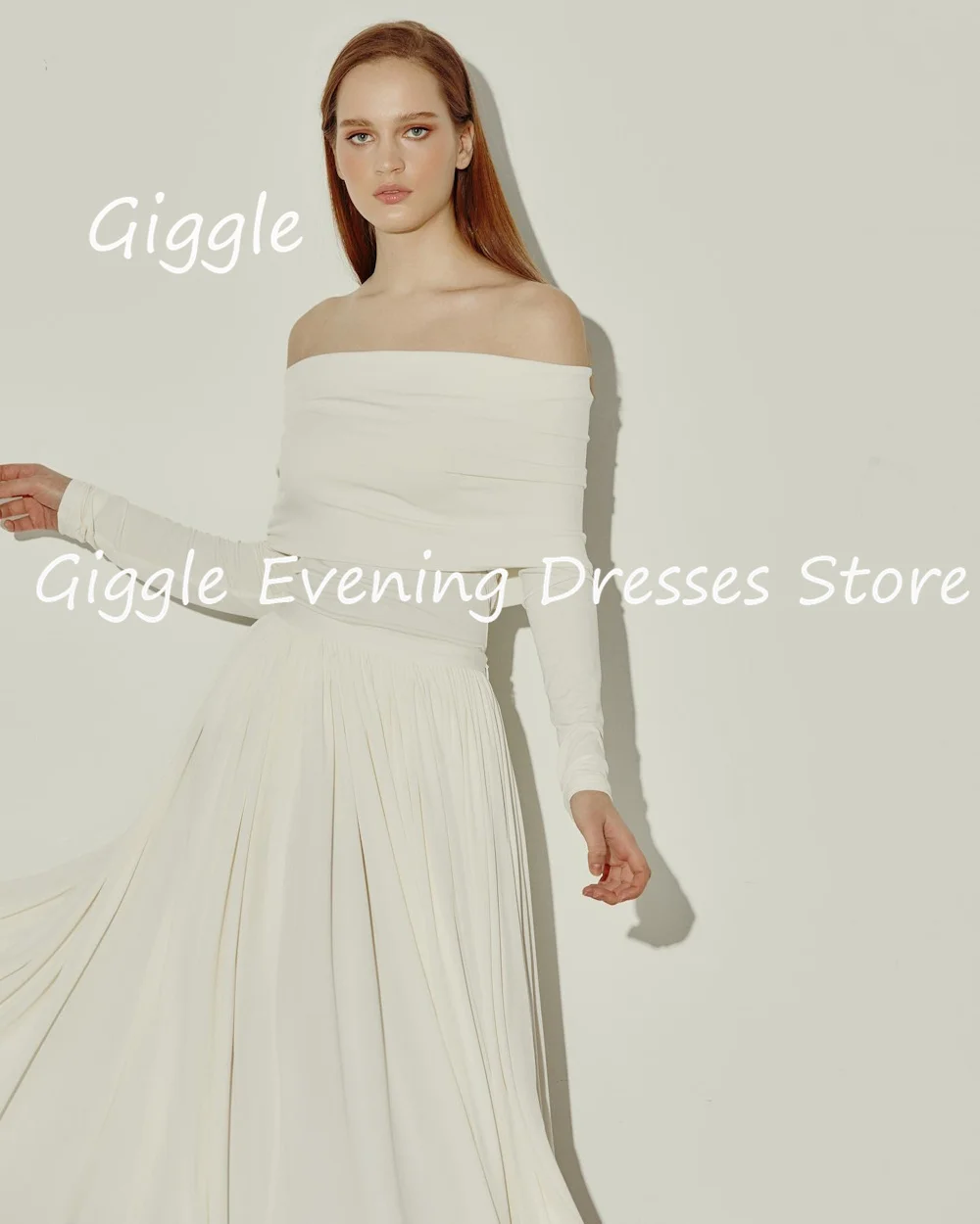 Giggle Crepe A-line Off-the-shoulder Formal Elegant Prom Gown Ankle Length luxury Evening Pretty Party Dresses for Women 2023