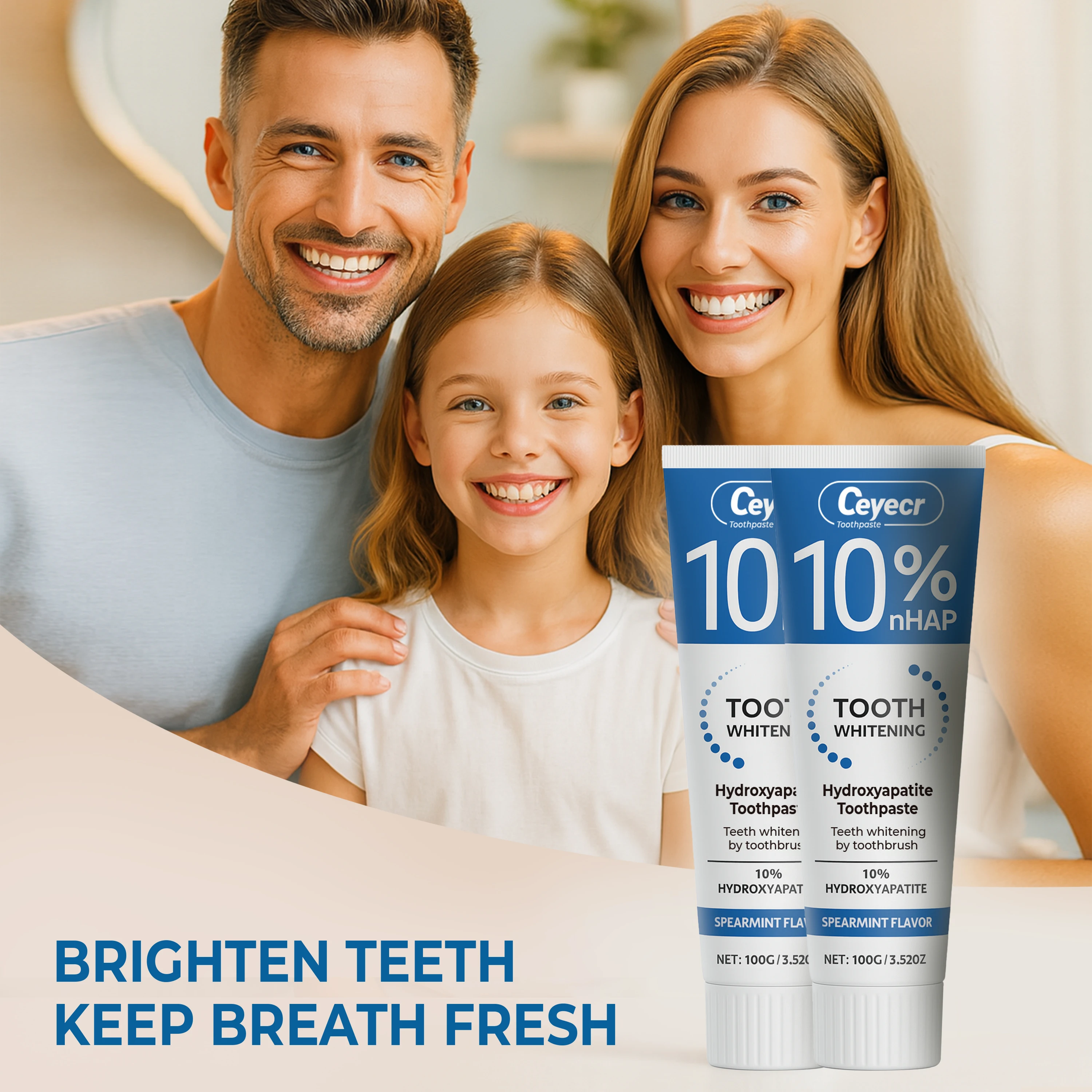 Dentifrice Hydroxyapatite 10%, blanchiment des dents 10%, pâte de nettoyage en profondeur d'huile essentielle de menthe, haleine fraîche