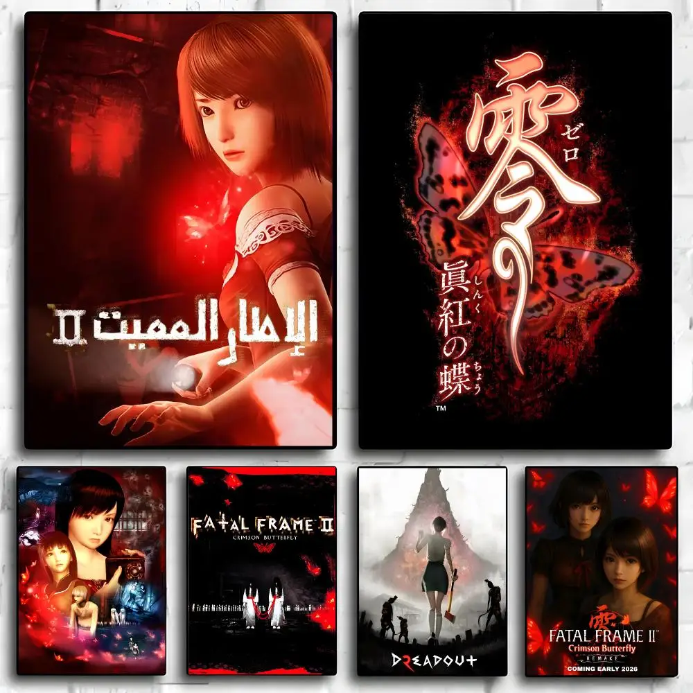 Game Fatal Frame II: Crimson Butterfly Poster Poster Self-adhesive Art Waterproof Paper Sticker Coffee House Bar Room Wall Decor