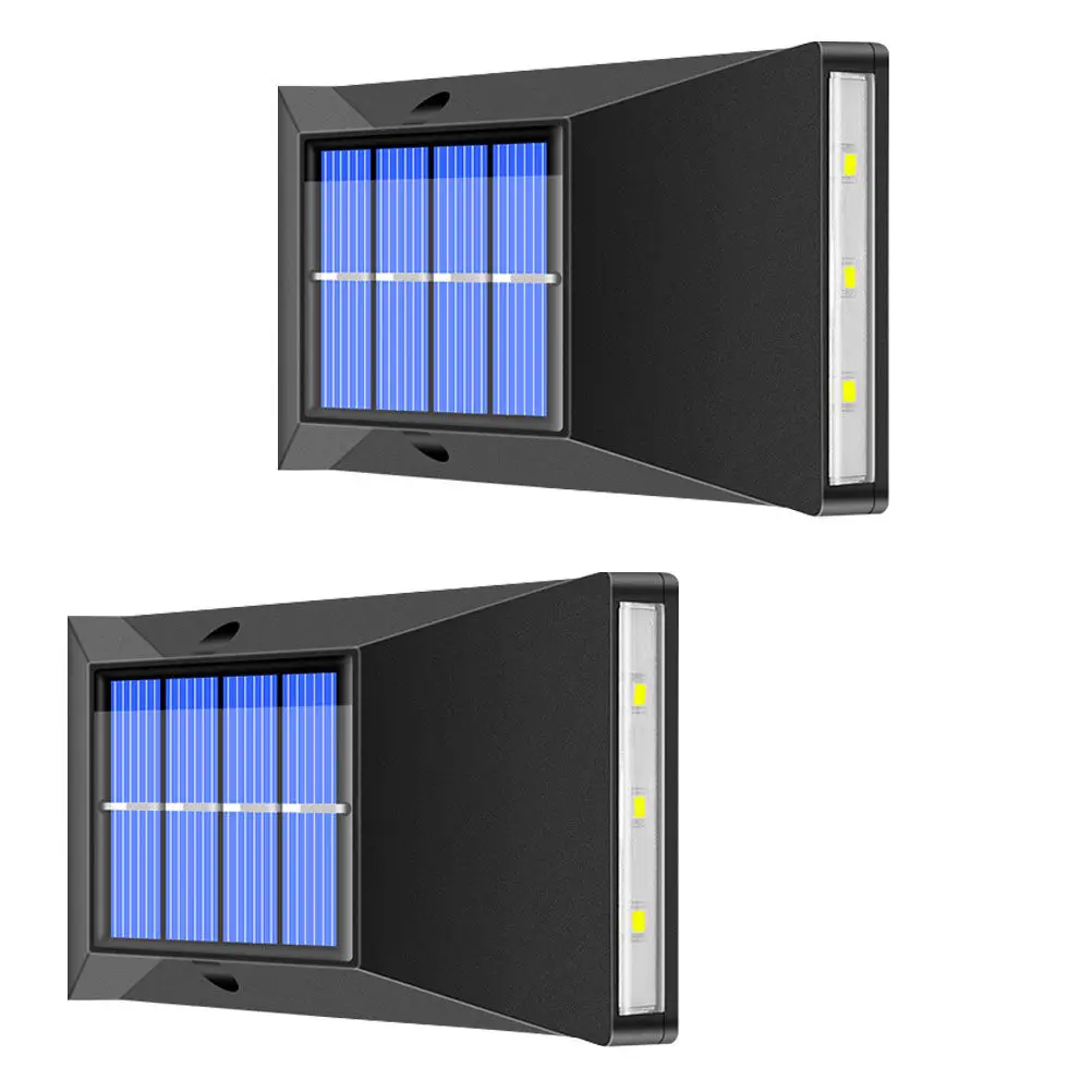 

2 шт. солнечных настенных светильников с 6 светодиодами для наружного освещения, ландшафтного дизайна, сада, забора, декоративного освещения двора и лестниц, декоративная солнечная лампа