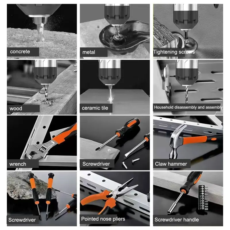 Professional Tools Set Professional Electrician Toolbox Household Repair Tool Kit Wrench Screwdriver Hammer Electric Hand Drill