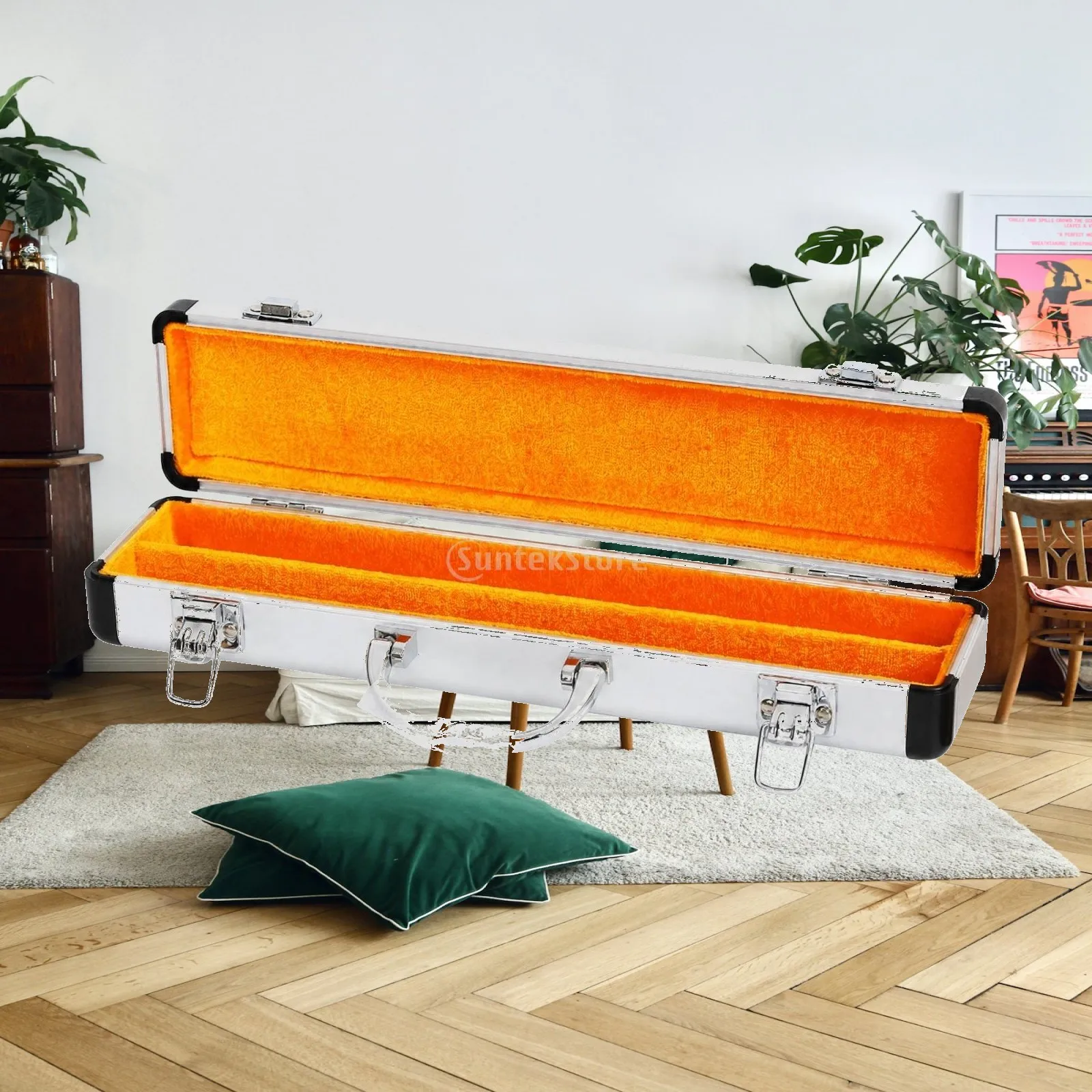 Portable Flute Storage Case Aluminum Alloy Hard Shell Case for Sectional Flute with Carry Handle