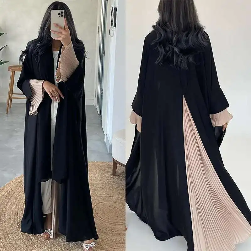 

Mq185 Modest Arab Dubai Abaya Women's Pleated Patchwork Robe Jacket Long Dress Robe Abaya Ramadan Dubai Luxury Islam Elegant