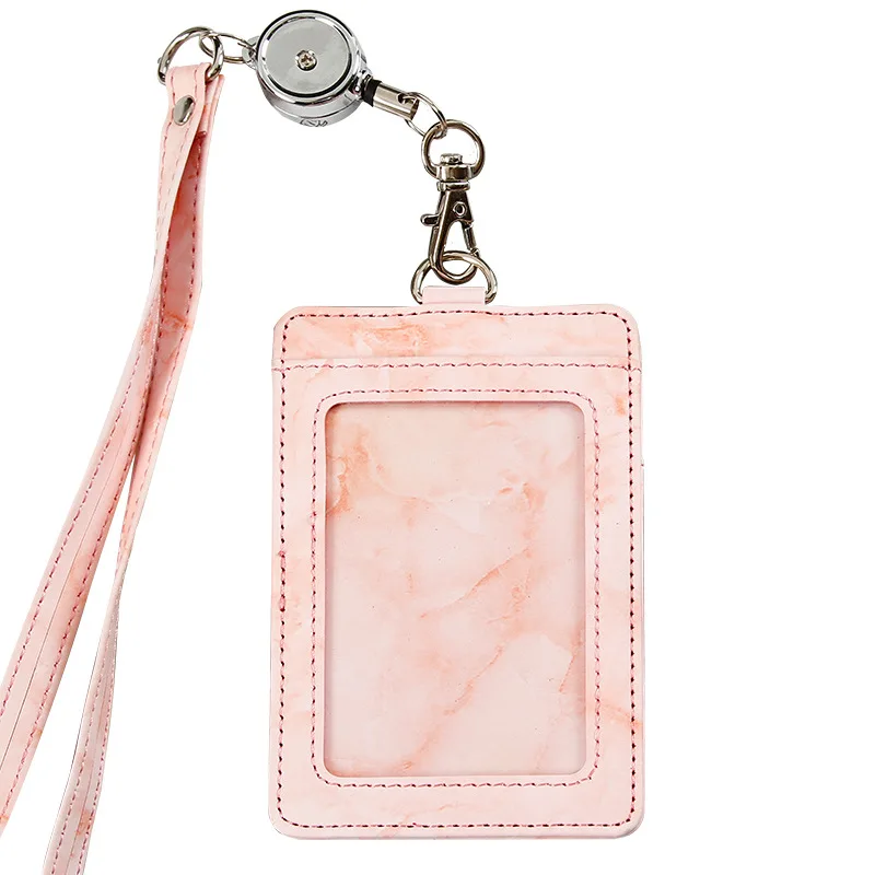 

Business Work ID Card Holder PU Leather Cover Bank Staff Badge Tag Lanyard Office Employee Chest Card Sleeve