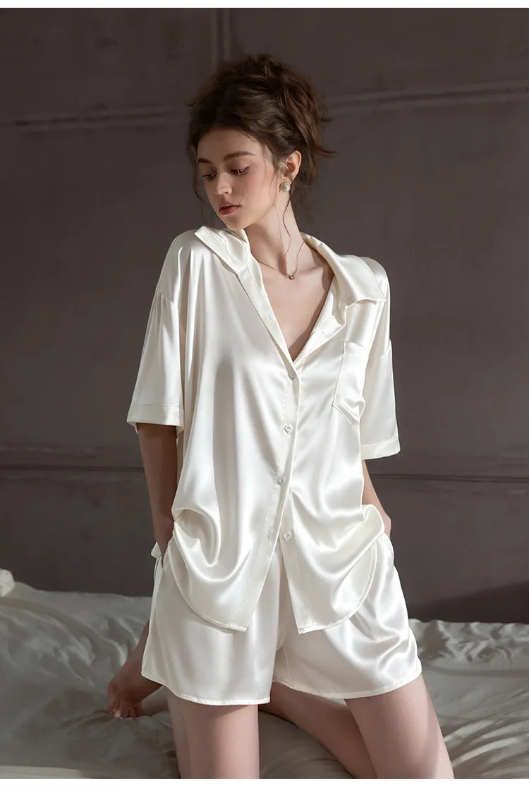 Winsleter-Sexy Women 2 Piece Pajamas Set, Pocket Patchwork, Simplicity Casual Short Sleeve Shorts Homewear, 2026 Summer S64079CC