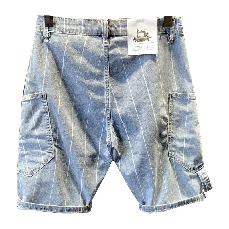 Male Denim Shorts Baggy Stripe Stretch Men\'s Short Jeans Pants Cargo Loose Graphic Wide Xl Y2k Fashion New In With Vintage