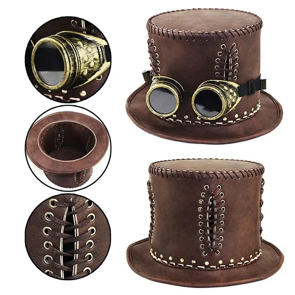 Steampunk Retro Gentleman Hat Cosplay Costume Pu Leather Punk Gothic Masquerade Hat Halloween Dancing Party hat