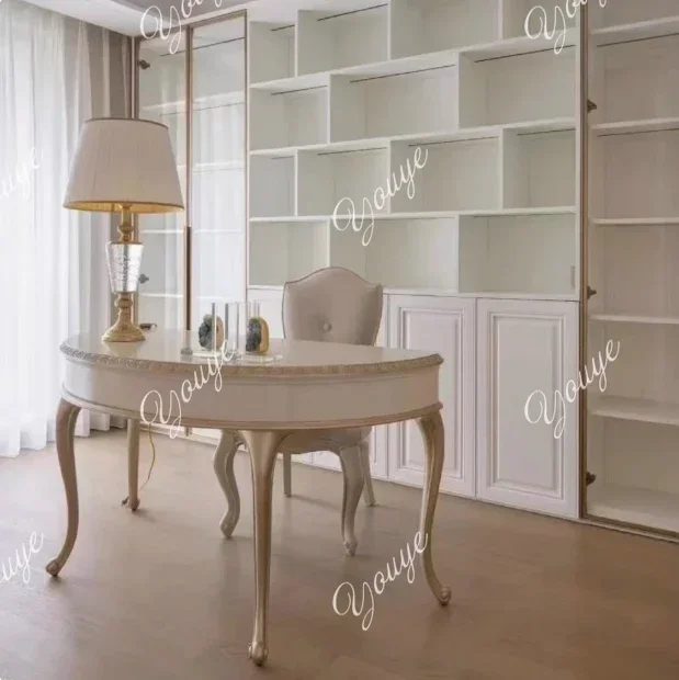 

Q Q American Light Luxury Solid Wood Carving Flower Dresser French Simple Desk Makeup Table Simple Villa