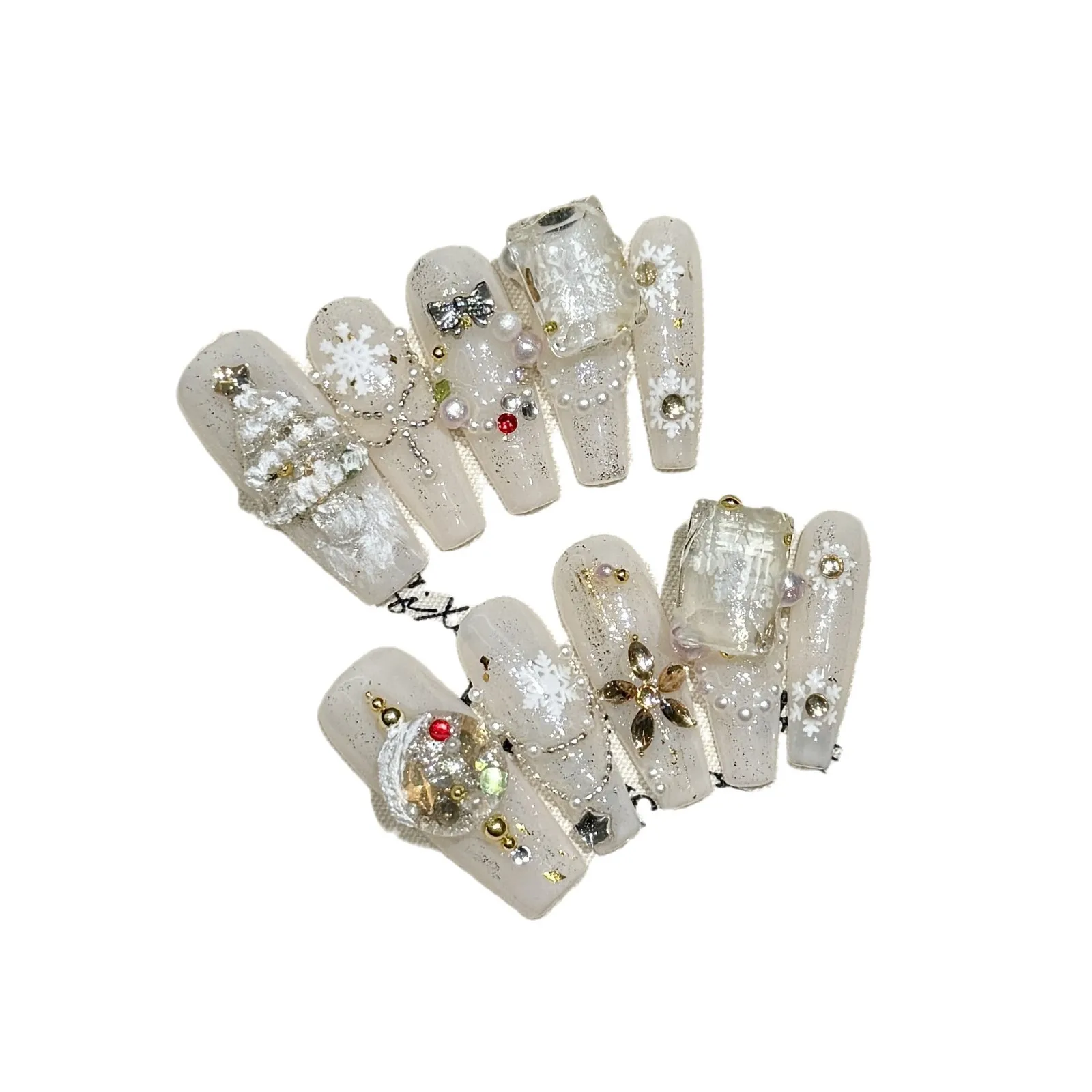Ręcznie robiona świąteczna prasa na paznokcie Biały płatek śniegu Choinka Fałszywe końcówki do paznokci Manicure do noszenia 2025 Prezenty noworoczne Fałszywe końcówki do paznokci