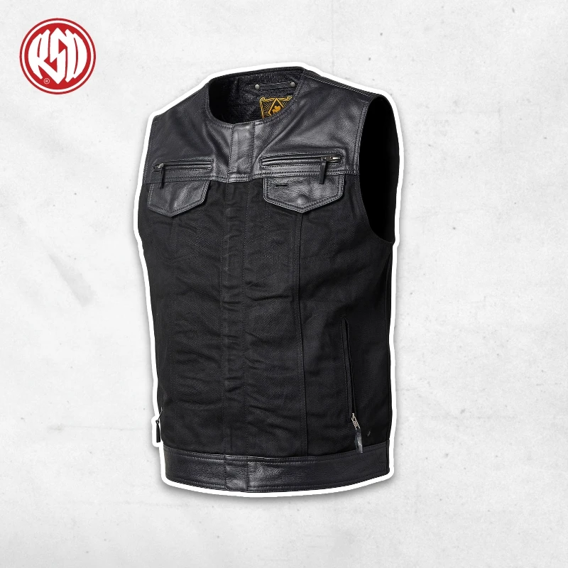 RSD Temple Gilet moto hommes Veste Original classique en cuir de Buffalo Vintage Gilet maille automne et hiver chaud imperméable 1