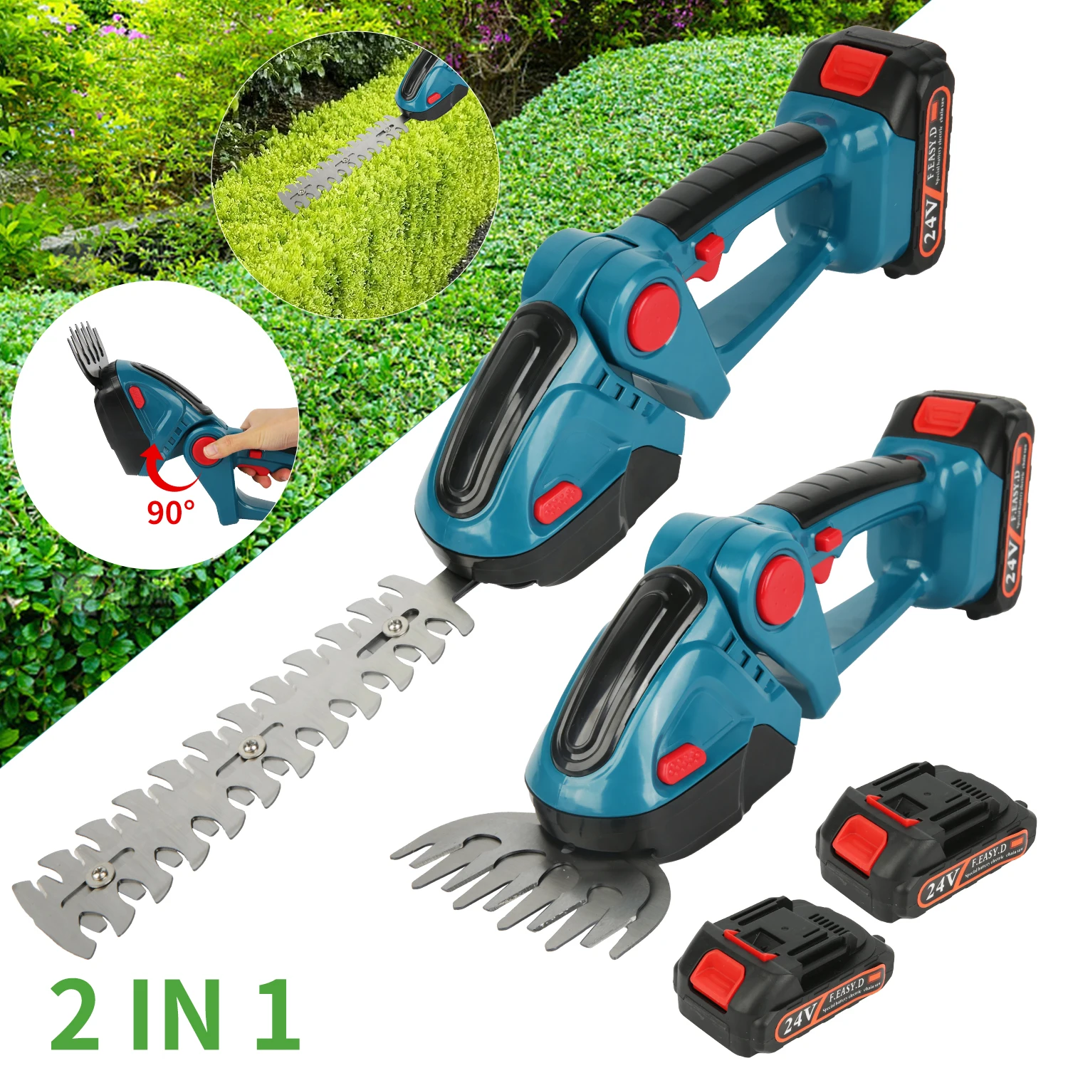Taille-haie électrique sans fil 20000 tr/min, kit de taille-arbustes électrique portatif 2-en-1, outils de jardinage légers