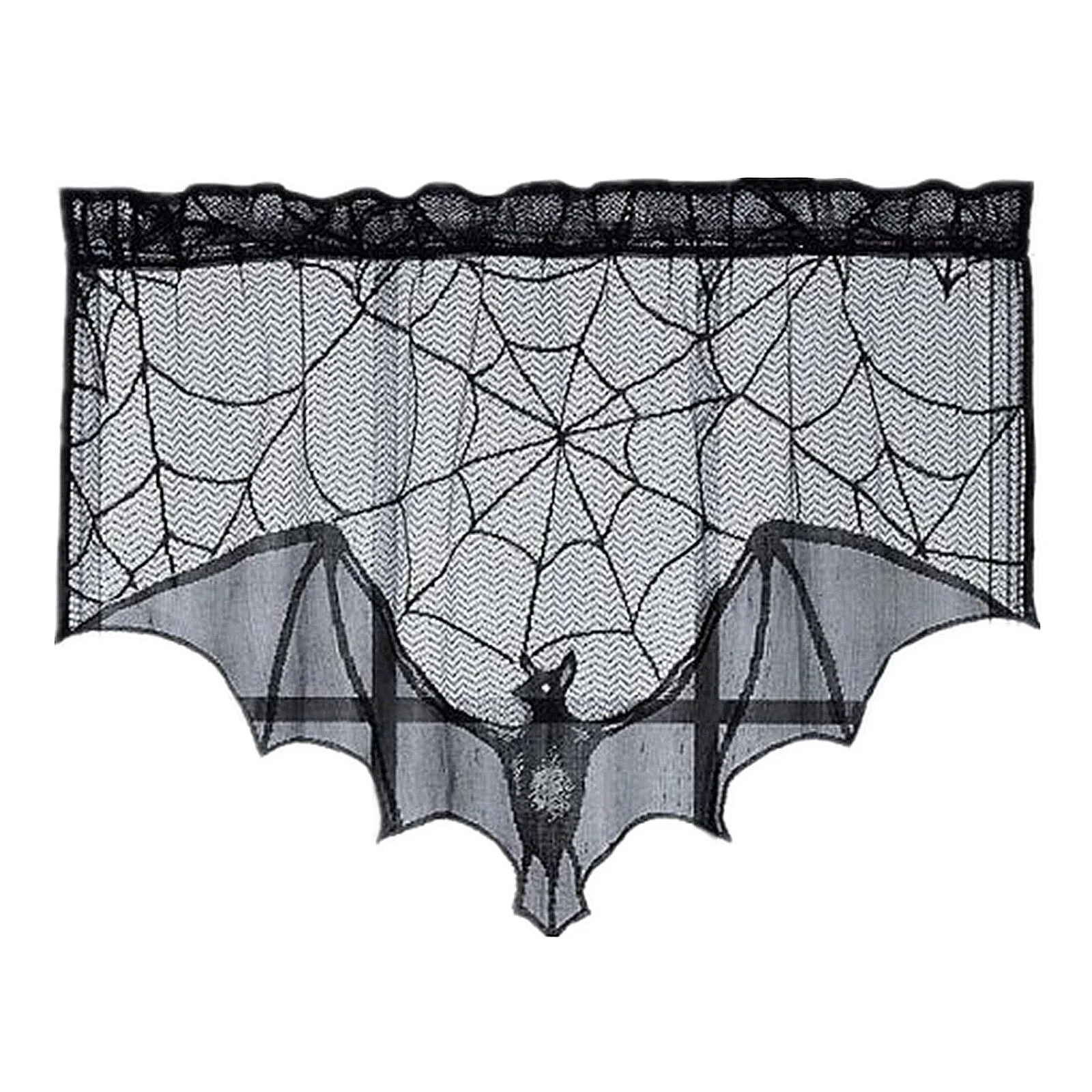 Scary Halloween Decorations, Black Lace Cobwebs, Bats, Mantel, Scarf Covers, Hearthcloths, Spooky Party Supplies, 1 Piece