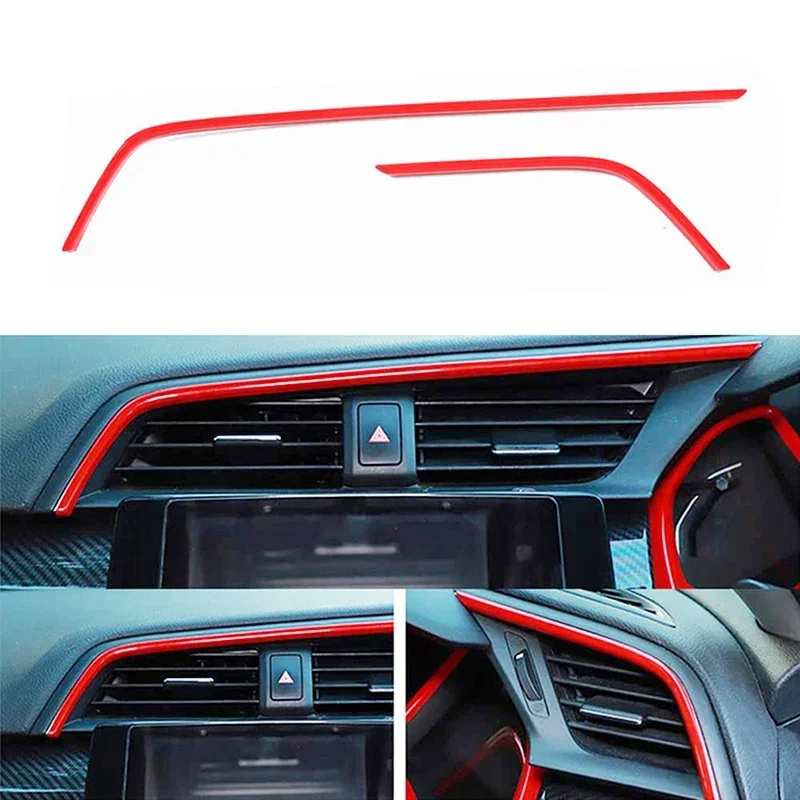 RHD LHD Car Red Interior Air Outlet Frame ABS Cover Trim Red Stickers Fit for Honda Civic 10th Gen 2016-2021 Accessoreis