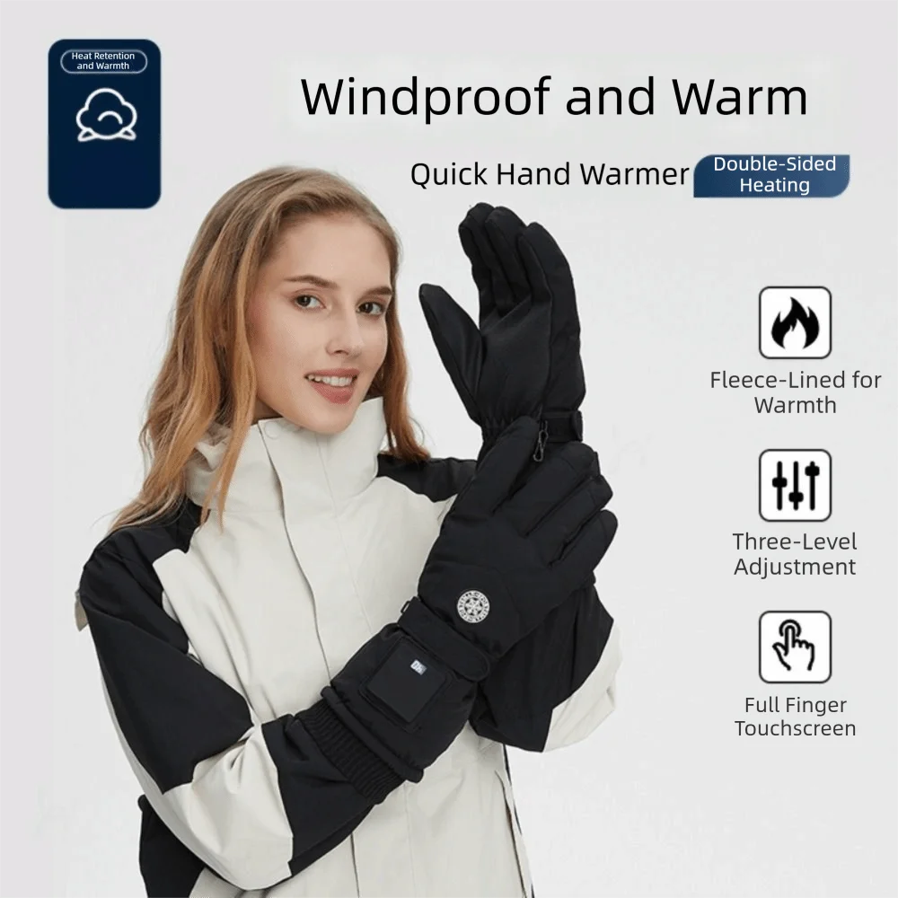 Windproof Smart Heated Gloves 3 Heating Levels 1200mAh Battery Electric Heated Gloves Cold-Proof Waterproof Winter Heated Gloves