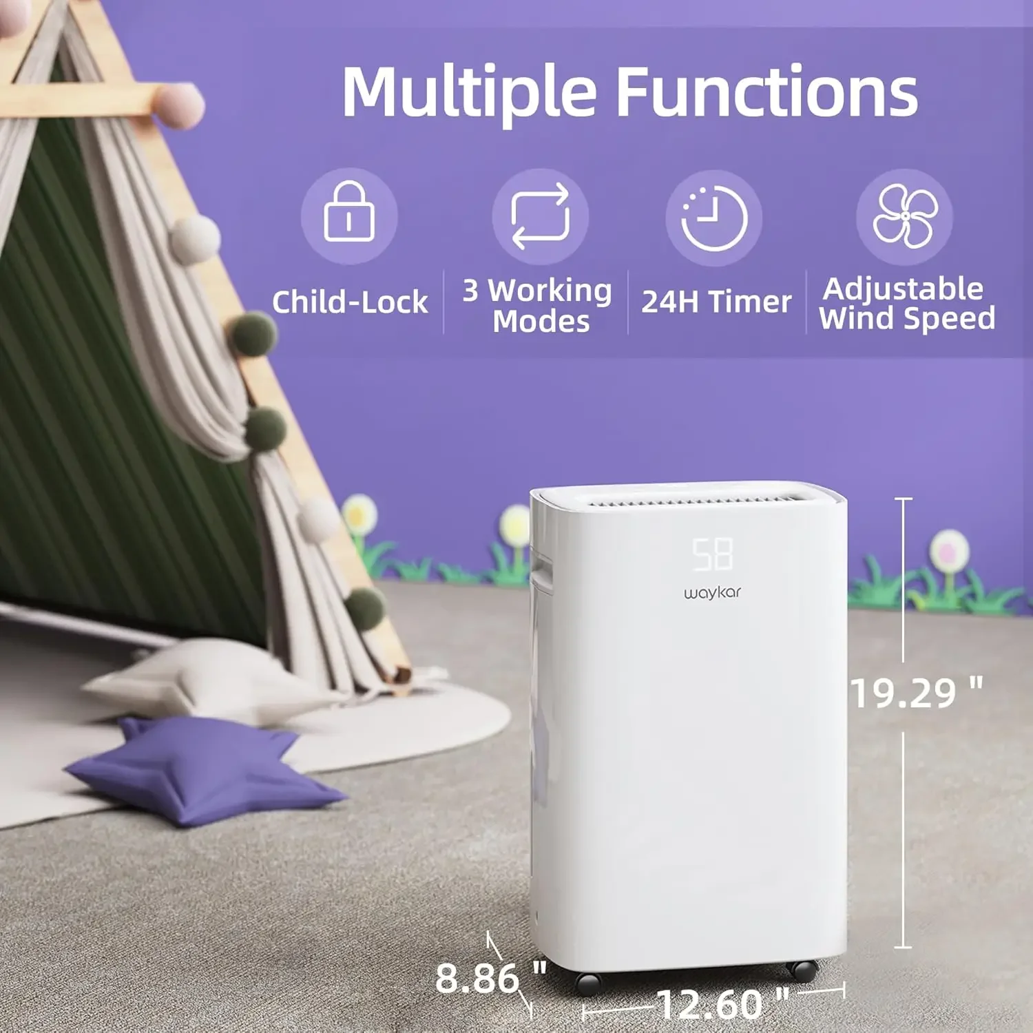 50 Pints Dehumidifier for Home, 4500 Sq. Ft Dehumidifiers for Basement with Drain Hose, Auto-Defrost and Dry Clothes Function, I