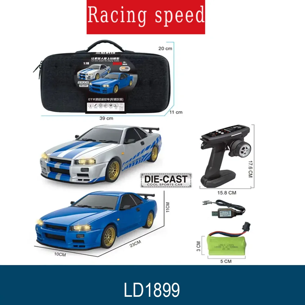 

LDRC 1899 1/18 RC Drift Car LD1899 GTR Mode R34 2,4 ГГц RWD с гироскопом на дороге из сплава, гоночный автомобиль для мальчиков, подарки