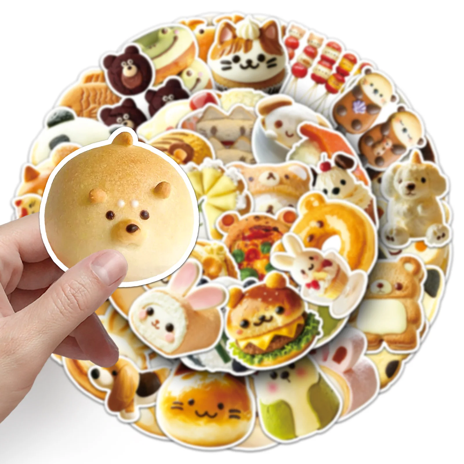 

50PCS Cute Animal Food Biscuit Bread Graffiti Stickers Cartoon DIY Stationery Box Water Cup Scrapbook Waterproof Decal Toy Gift
