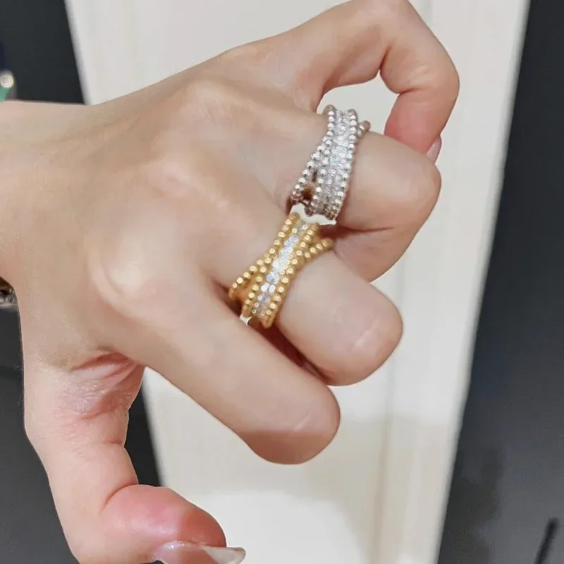 Light luxury simple new in ring couple chic two tone rolling edge double row design rings for women fine jewelry