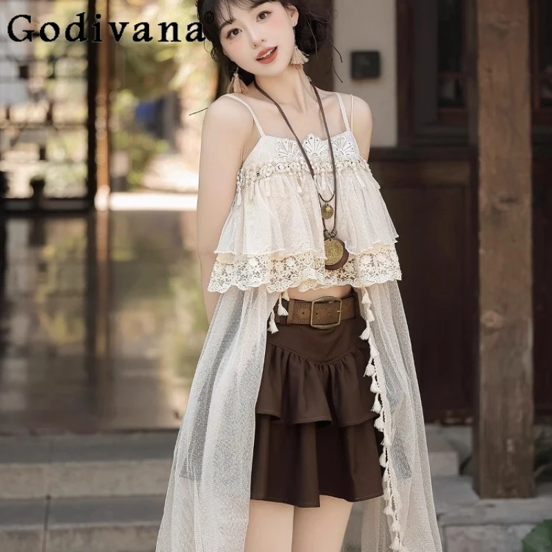 

Girl's Original Halloween Set Holiday Sling Suspender Top Skirt Suit Women's Carnival Role Play Party Retro Skirt Outfits