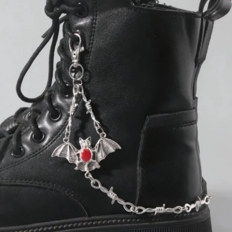 1Pc Gothic bat red imitation gemstone boot chain, wire mesh, metal shoe pendant, detachable boot accessory, punk shoe decoration