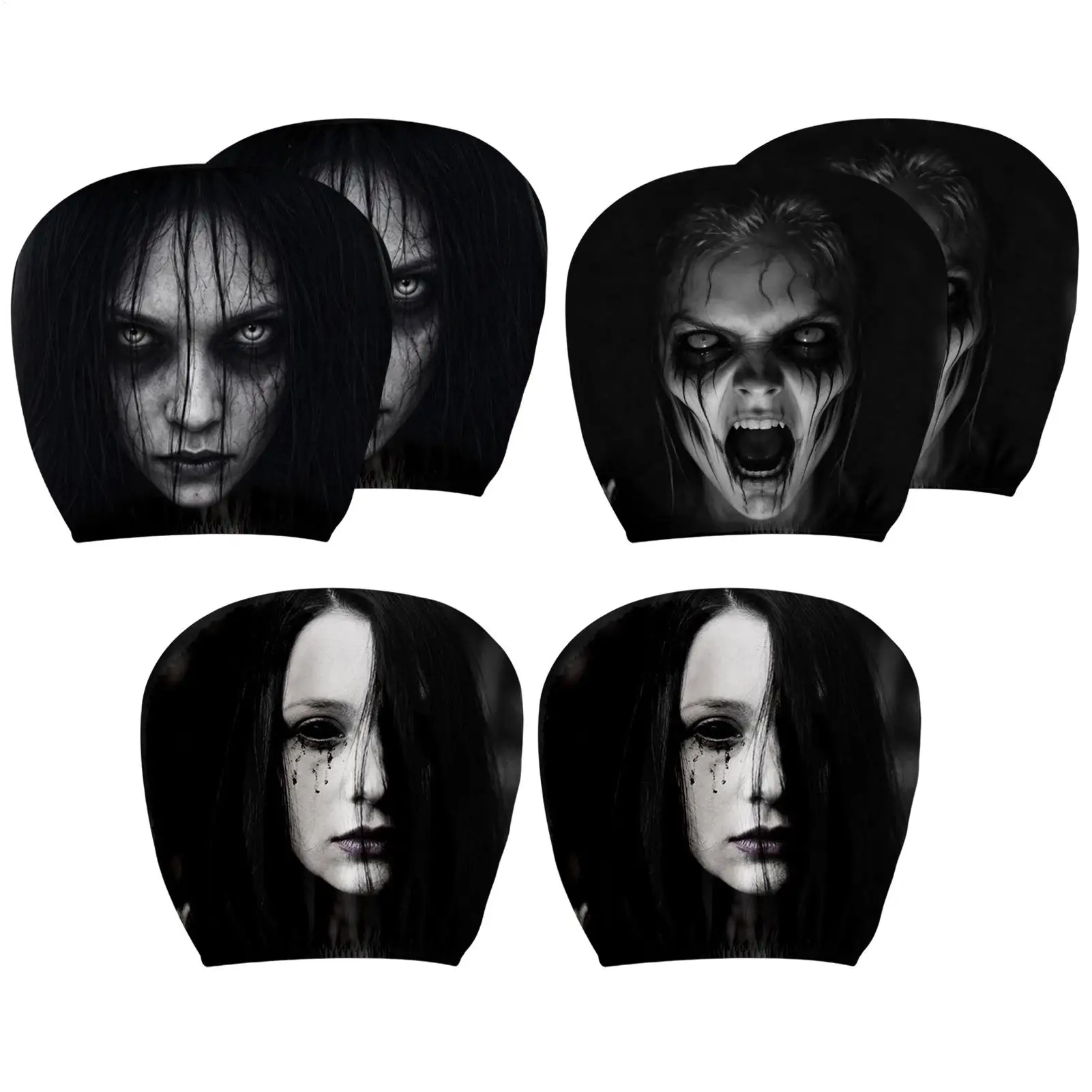2Pcs Halloween Horror Face Printed Car Headrest Cover Universal Elastic Washable Cushion Cover Seat Headrest Auto Interior Decor