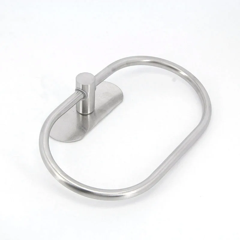 silver Towel Ring Hanger Stainless Steel Heavy Duty Hand Towel Round Base wall Holder Self Adhesive No Drill storage Rack M20