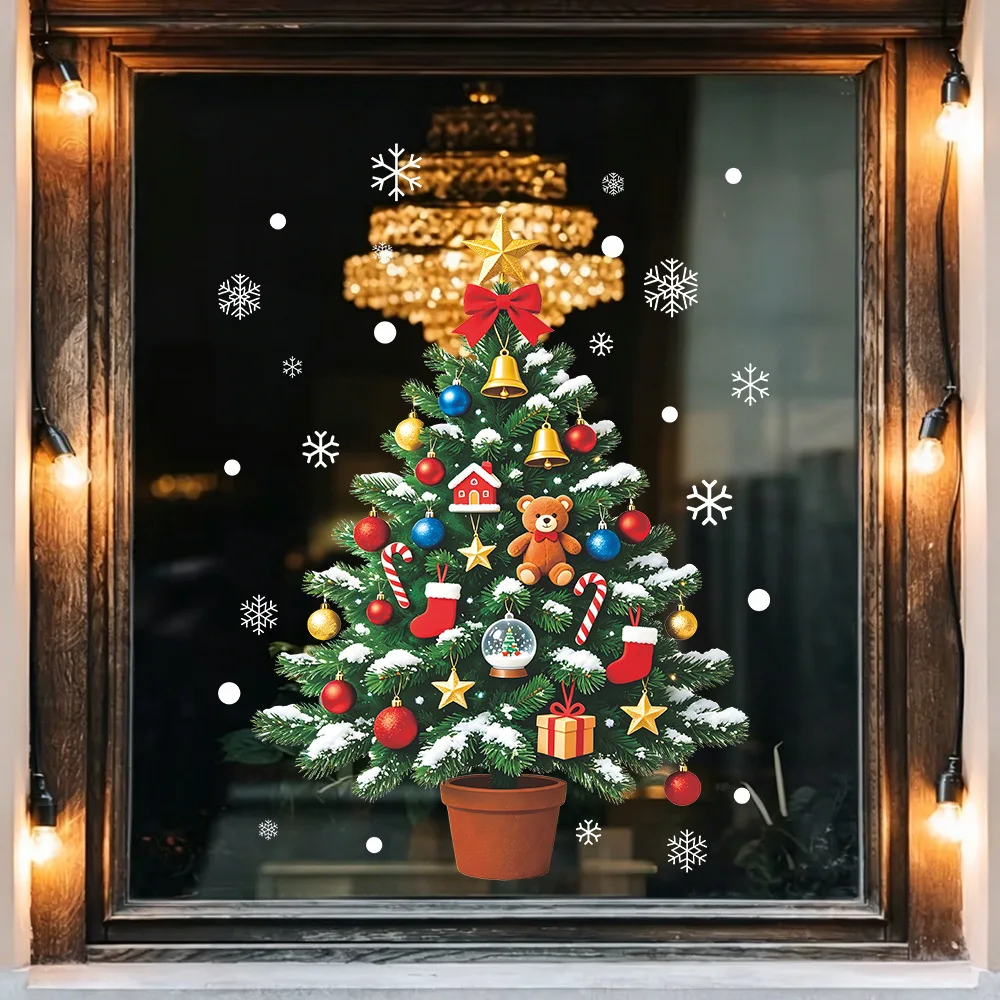 Christmas Tree Bell Bauble Window Sticker, Home Glass Window Beautification Xmas Festive Glass Decal Ornament