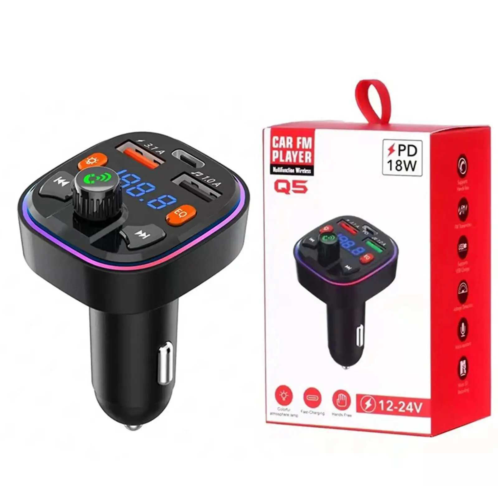 Q5 Car Car Charger PD 2 USB Port Type C 5.0 Support USB Disk Car Modulator
