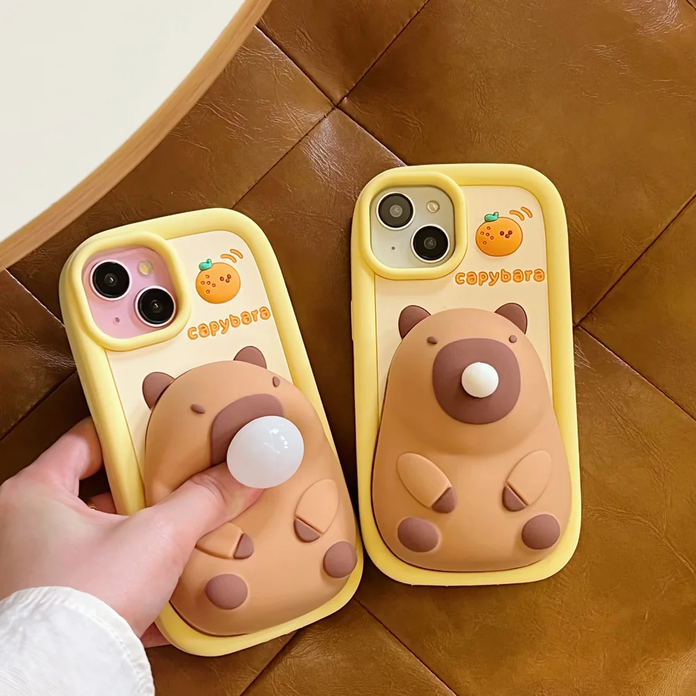 Decompression, 3D Cute Cartoon Blow Bubbles Capybara, Soft Silicone Phone Case, Back Cover, iPhone 11, 12, 13, 14, 15 Pro Max