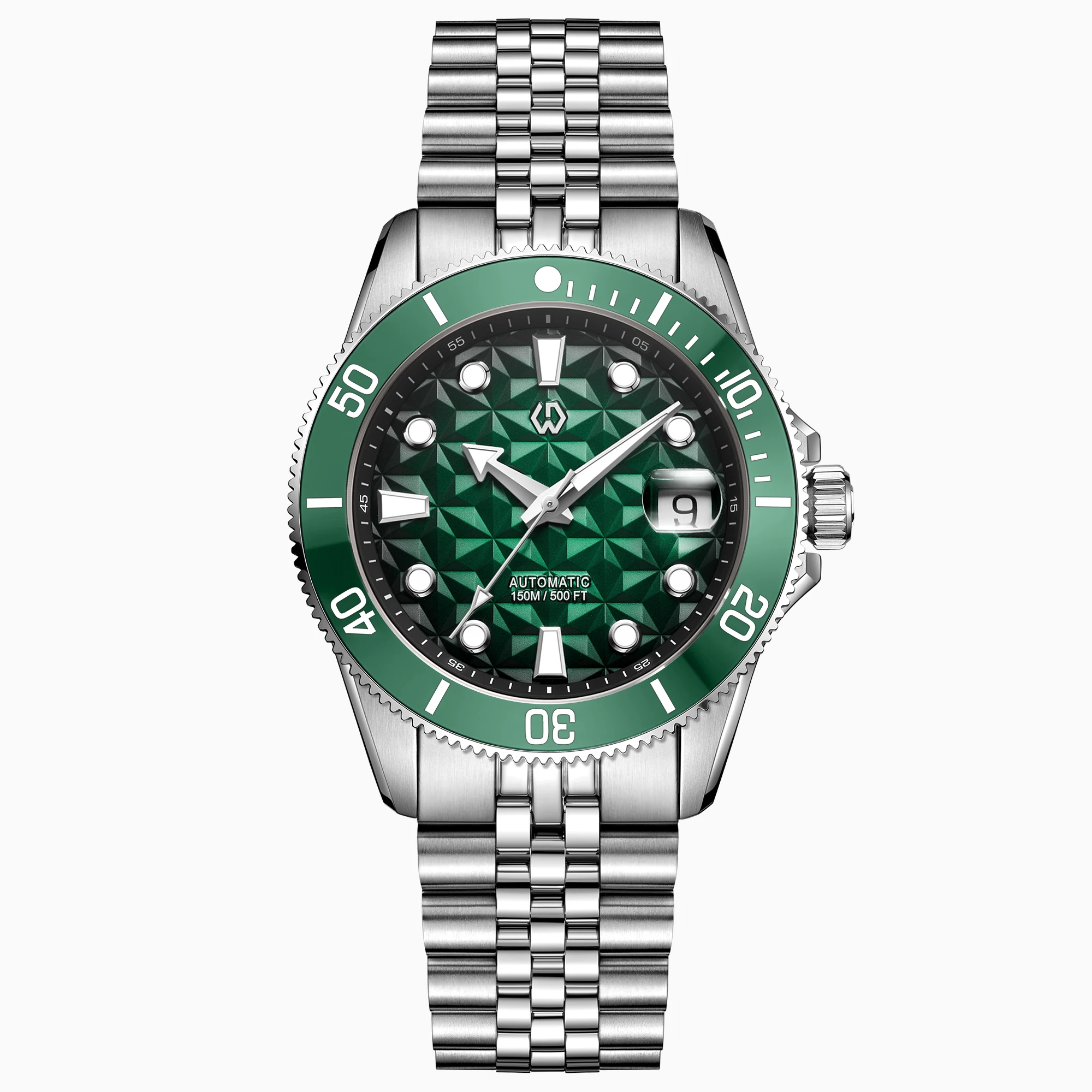 PT5000 Men's Mechanical Classic Style Ceramic Bezel 150 Depth Waterproof Advanced Diving Watch+Rubber Strap