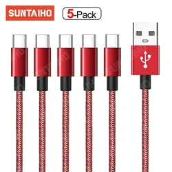 Tipo C Carregador Rápido para Celular, Cabo de carregamento para Samsung S20, S10 Plus, Huawei P60, P40Pro, Xiaomi, Cabo USB C, 5 Pack, 3A