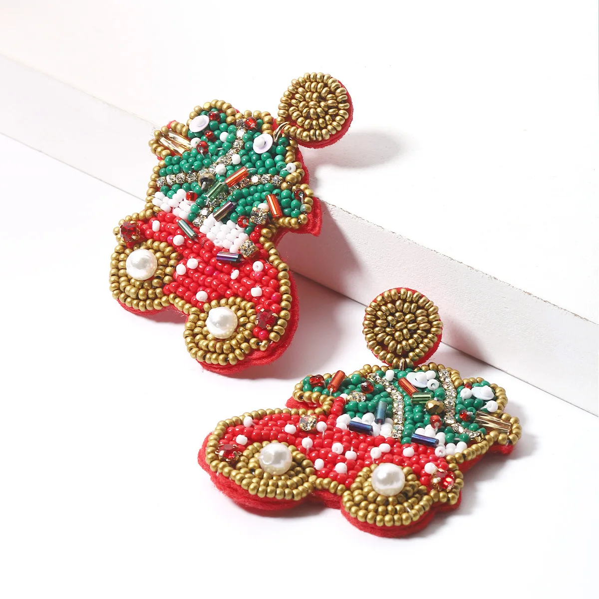 Festive Jewelry - Seasonal Beaded Christmas Car and Tree Beaded Earrings for Women Seed Bead Christmas Car Earrings 5.5*6 cm