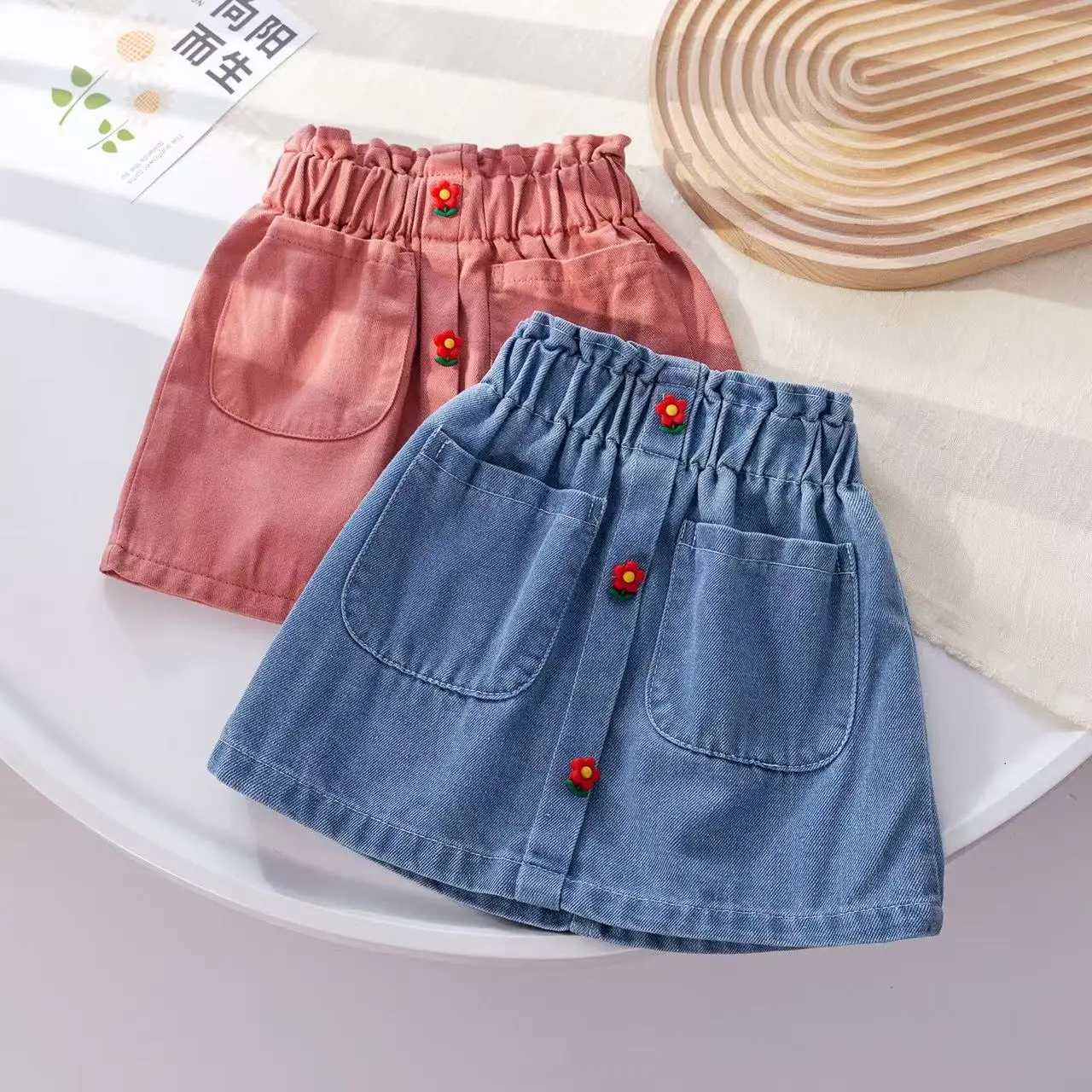 Skirts Girls Korean Spring New Elastic Waist Causal Motion Short Fashion 2025 Simple soild Childrens Clothing Pocket 80-130CM