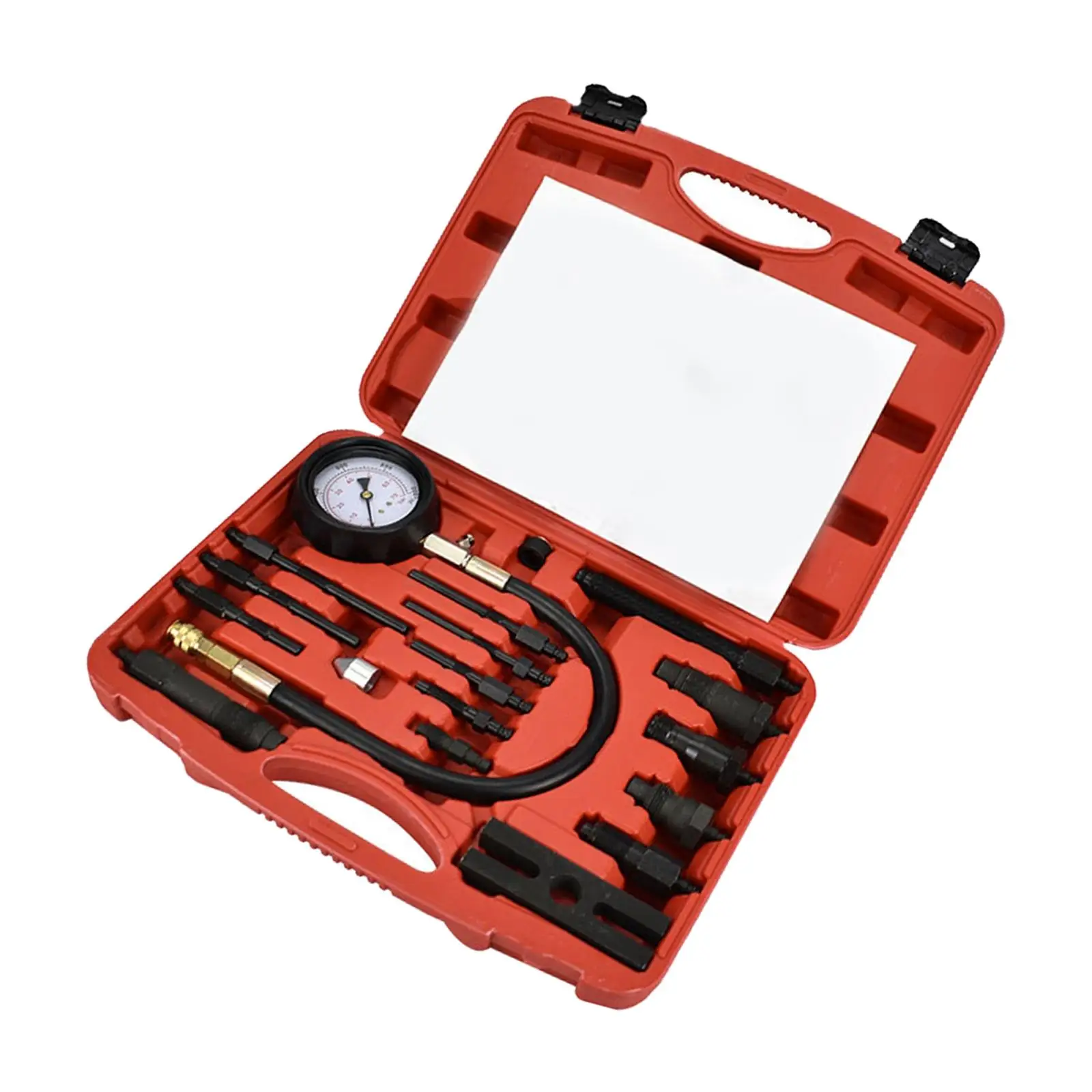 

Portable Set of 17 Diesel Engine Cylinder Compression Tester Tool, Dual Scale 80 mm Diameter Hardware 0-1000 PSI 0-70 Bar Set