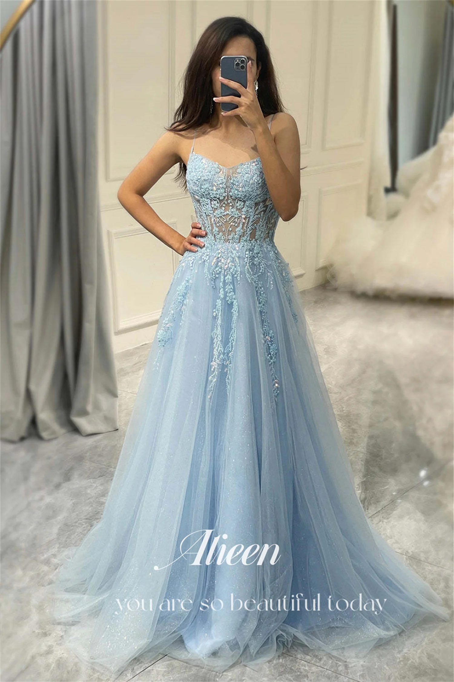 Aileen Perlen Rose rot A-Linie glänzende Spaghetti träger Brautjungfer Kleid Frau Abendkleid Kleider zum Verkauf Ausverkauf