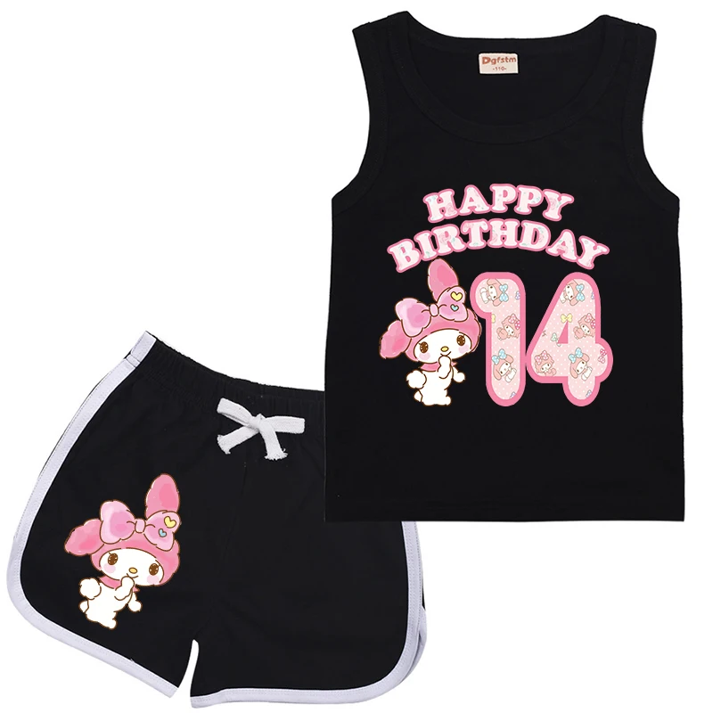 Melodys Children Sports Suit Number 123456789 10 11 12 13 14 Kids Vest & Shorts Cartoon Casual Clothes Sleeveless Girl Boy Sets