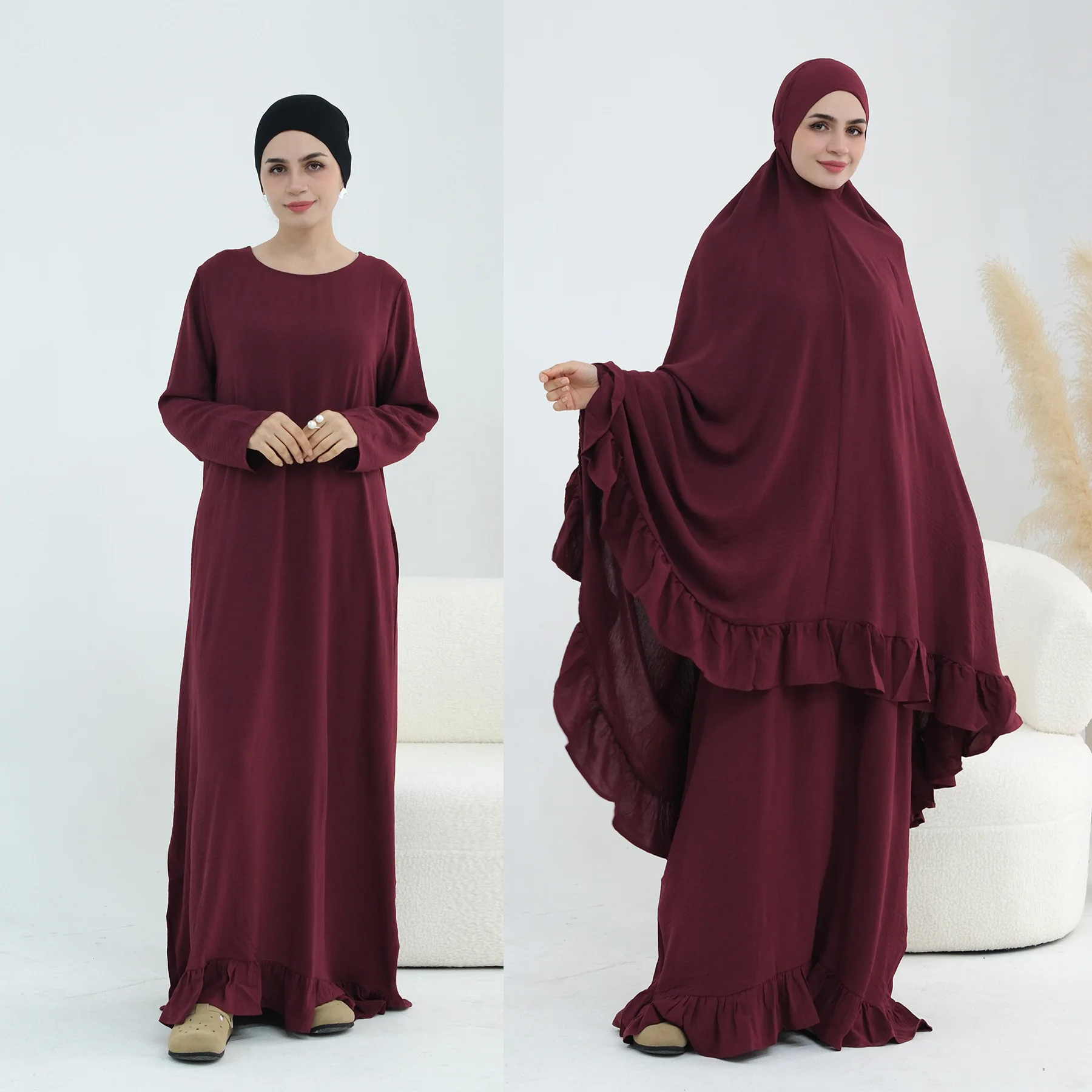 عباية سوداء أنيقة جديدة M/L فستان عالي الجودة مع حجاب عباية بأكمام طويلة ملابس إسلامية عباية نسائية