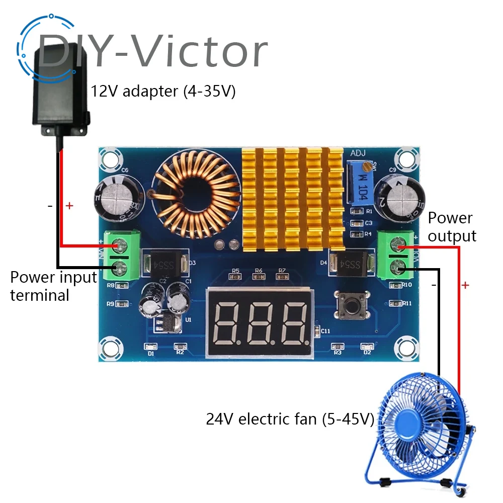 XH-M411 DC 3V-35V To DC 5V-45V Boost Module Digital Voltmeter DC-DC Step Up Module Boost Converter Board 5A Power Adjustable