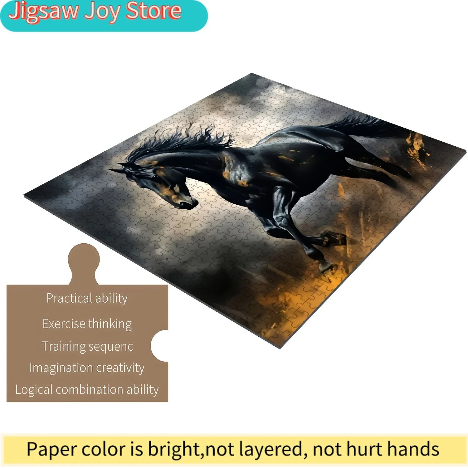 

Jigsaw Puzzle for, Families-Handsome black horse-Pieces Fit Together Perfectly Wood Craft Supplies